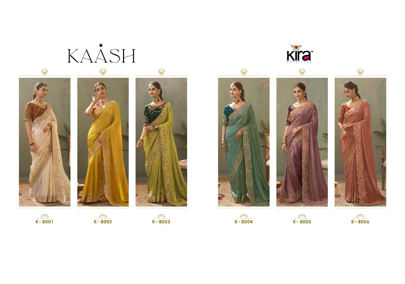 KAASH By KIRA 8001 to 8006 Series Indian Traditional Bridal Wear Collection Beautiful Stylish Fancy Colorful Party Wear & Occasional Wear Silk Sarees At Wholesale Price